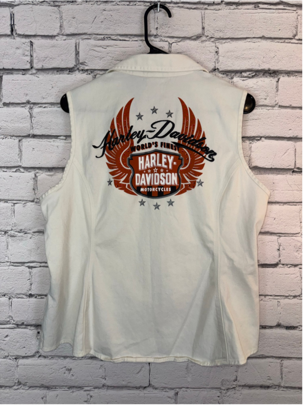 Women's Harley-Davidson Vest Size 1X White & Orange Graphic Vest Zip Up - Picture 3 of 12